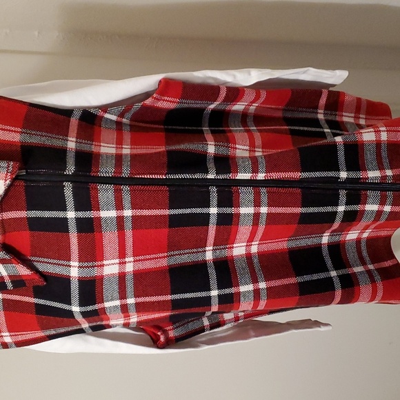 EUC Chaps Red, Black, and White Plaid Asymmetrical Zipper Vest Sz 2X - Picture 2 of 6